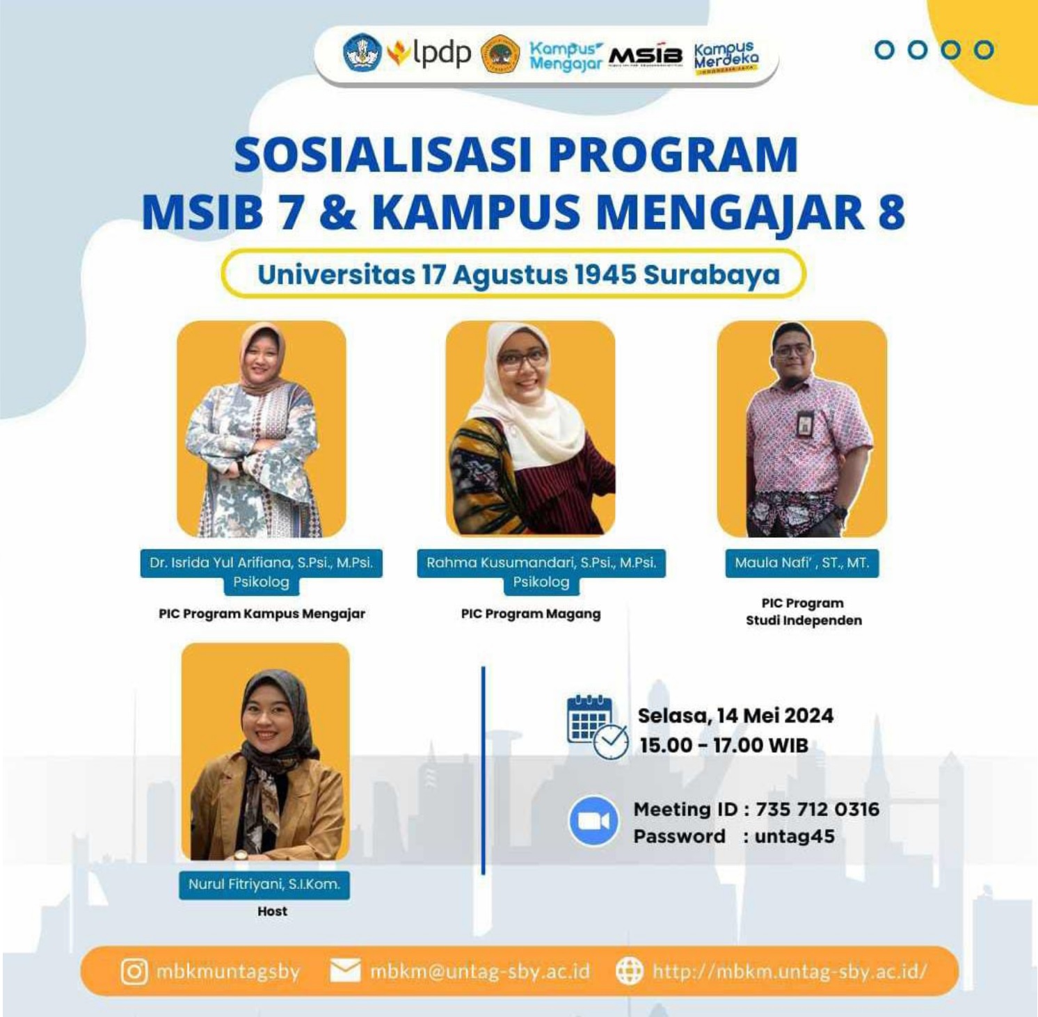 Sosialisasi Program MSIB 7 dan Kampus Mengajar 8 bagi Mahasiswa FISIP Untag Surabaya