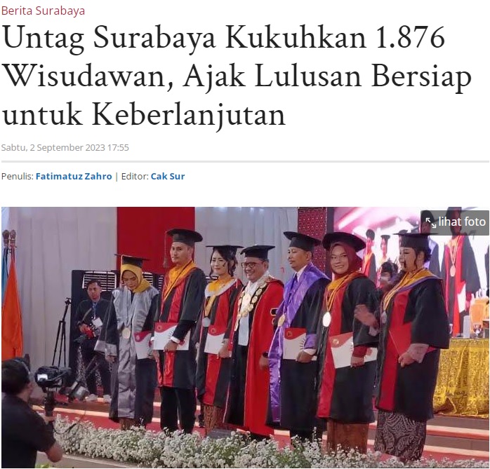 Untag Surabaya Kukuhkan 1.876 Wisudawan, Ajak Lulusan Bersiap untuk Keberlanjutan