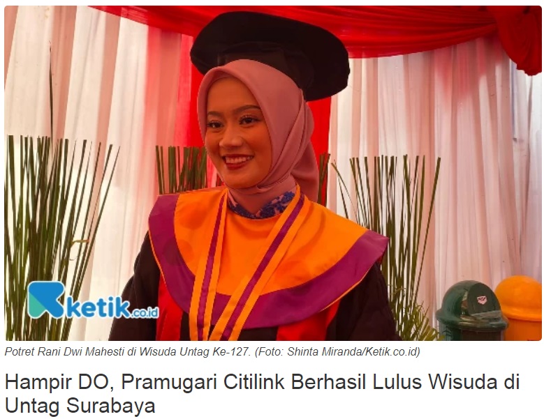 Hampir DO, Pramugari Citilink Berhasil Lulus Wisuda di Untag Surabaya