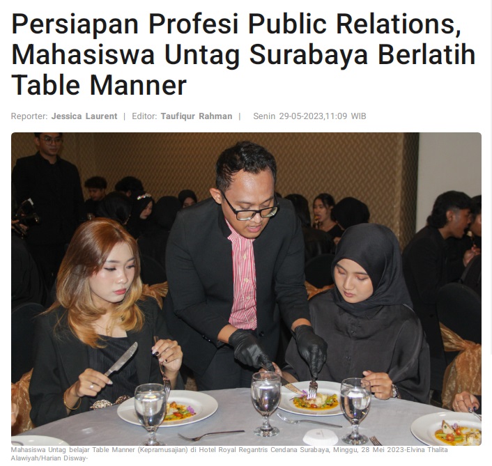 Persiapan Profesi Public Relations, Mahasiswa Untag Surabaya Berlatih Table Manner