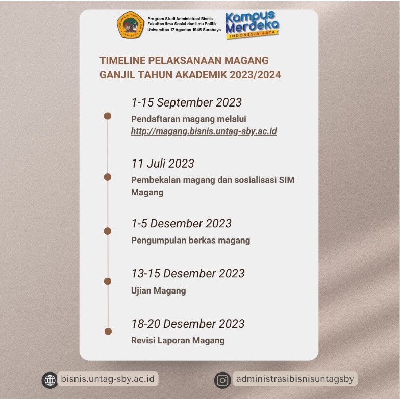 TIMELINE PELAKSANAAN MAGANG PRODI ADMINISTRASI NIAGA GASAL 2023