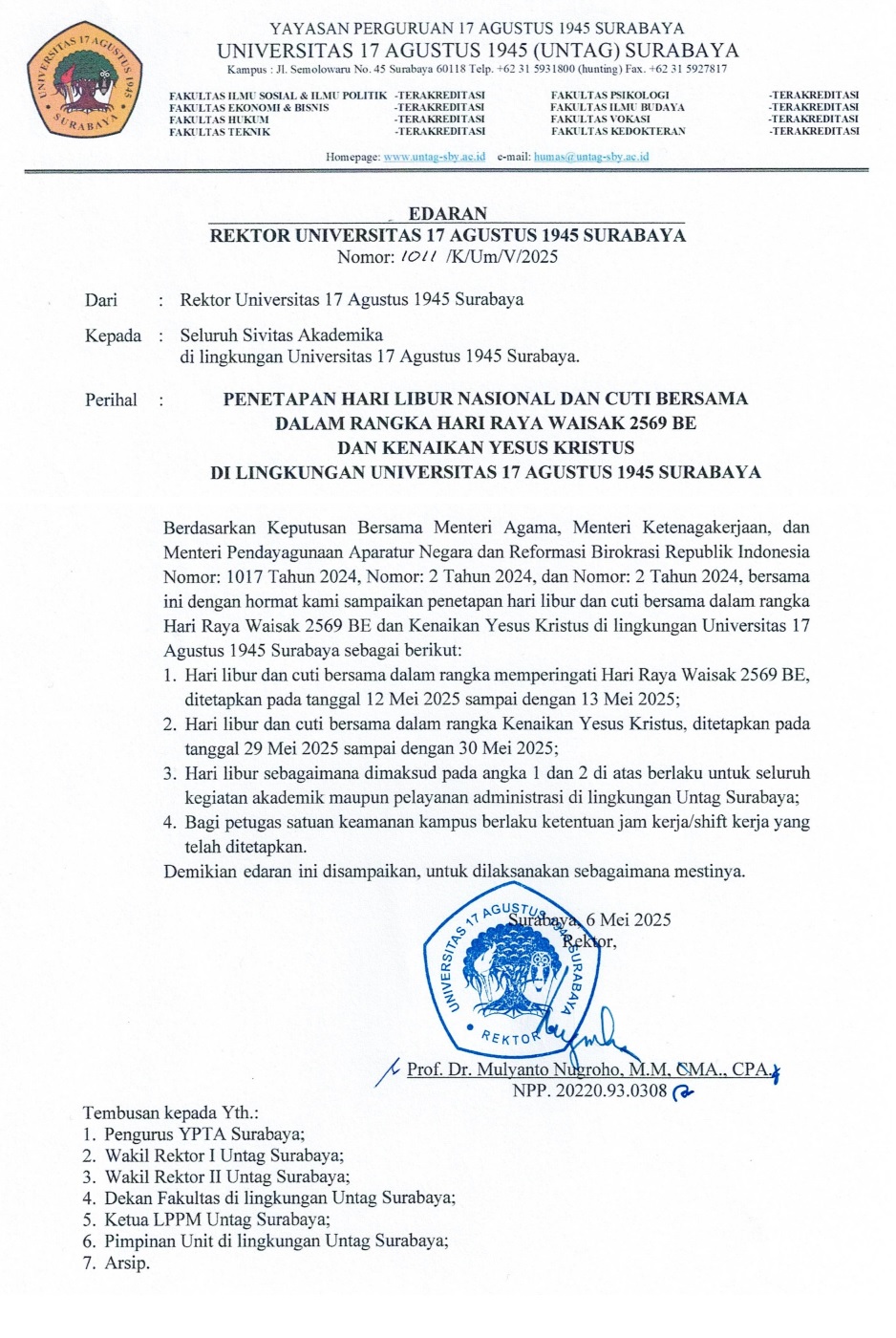 Pengumuman Libur Nasional dan Cuti Bersama