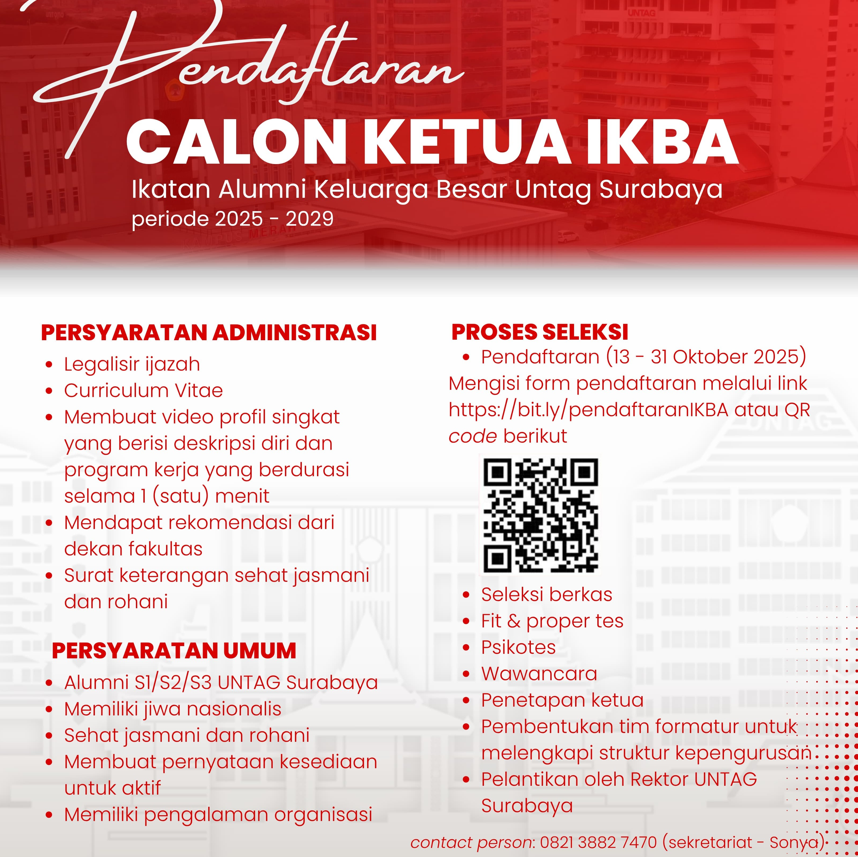 Pendaftaran Calon Ketua Ikatan Alumni Keluarga Besar Untag Surabaya (IKBA) periode 2025–2029 
