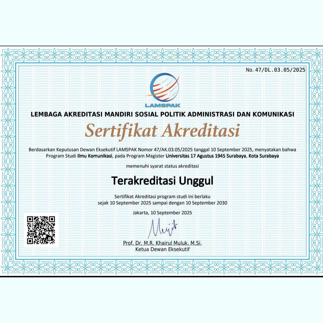 Prodi Magister Ilmu Komunikasi FISIP UNTAG Surabaya Raih Akreditasi Unggul dari LAMSPAK