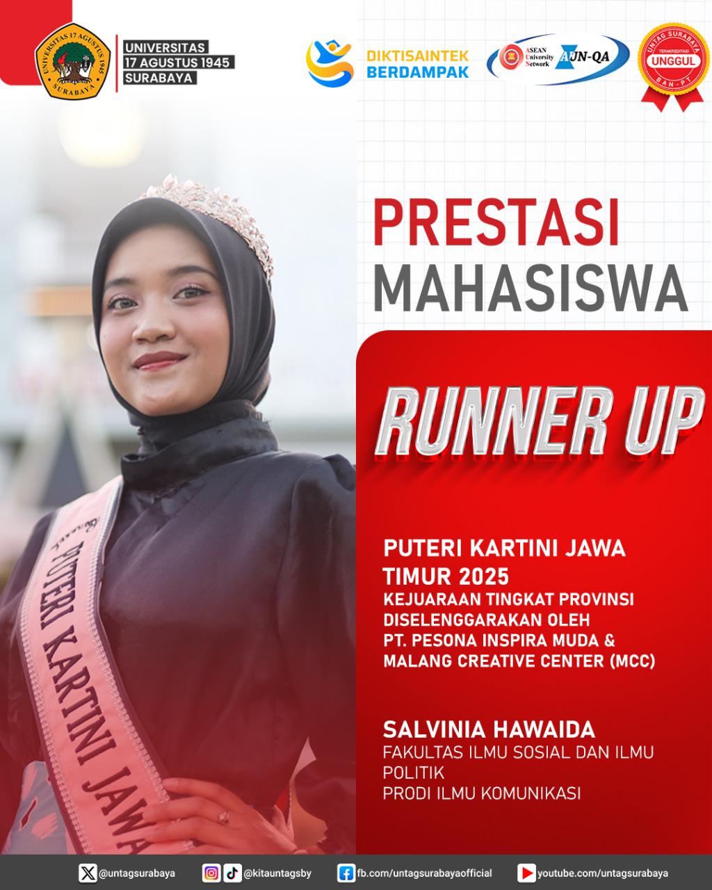 Mahasiswi FISIP UNTAG Surabaya Raih Prestasi di Ajang Puteri Kartini Jawa Timur 2025