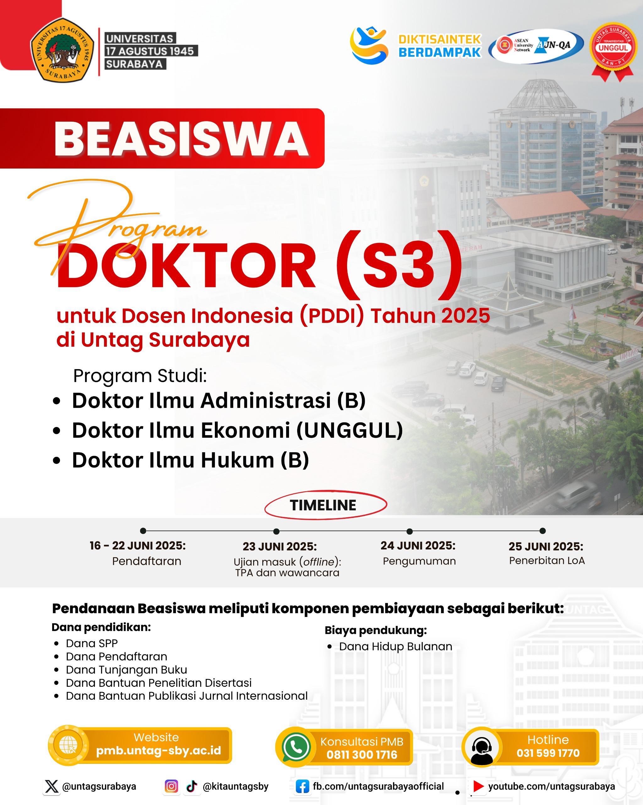 Beasiswa Program Doktor (S3) PDDI Tahun 2025