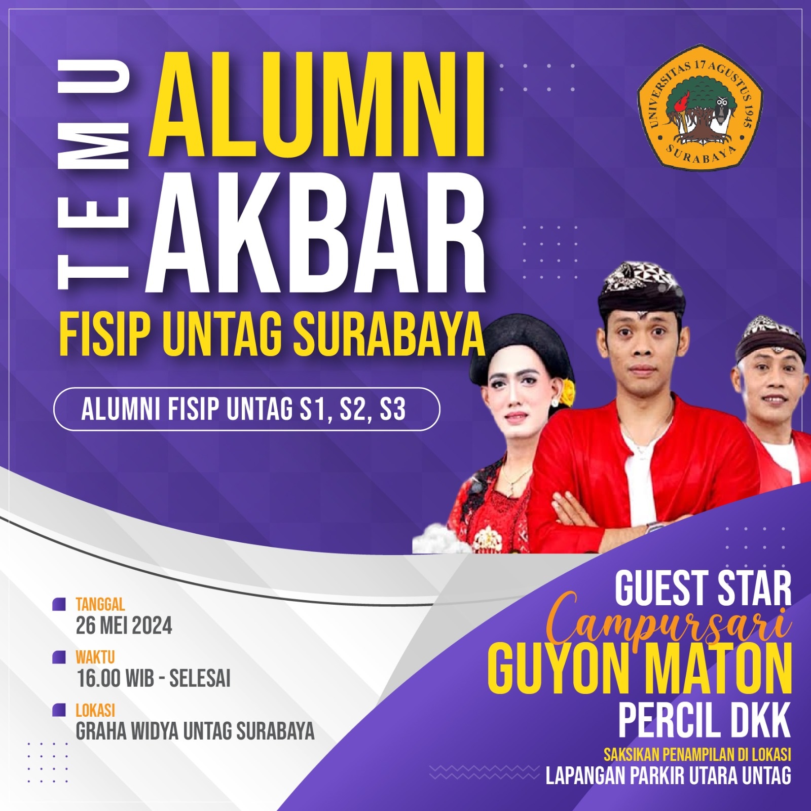 FISIP/FIA Untag Surabaya Adakan Temu Alumni Akbar pada 26 Mei 2024