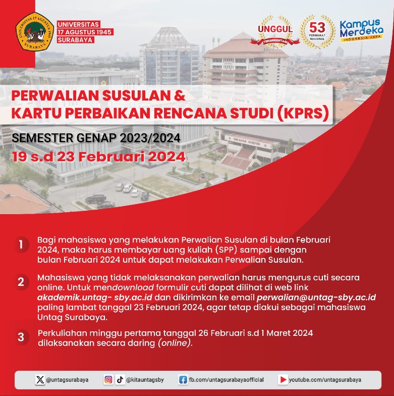 Perwalian Susulan dan Perbaikan Kartu Rencana Studi Semester Genap 2023/2024 Tersedia Mulai 19-23 Fe