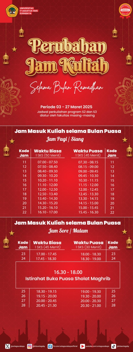 PERUBAHAN JAM KULIAH SELAMA RAMADHAN 