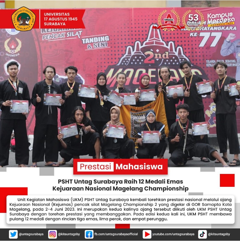 PSHT Untag Surabaya Raih 12 Medali Emas Kejuaraan Nasional Magelang Champioonship